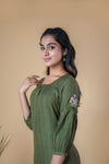 Green Floral Butti Embroidered Cotton Short Top