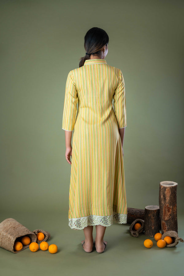 Cotton Hand Block Printed Green Midi Dress