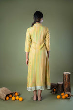 Green Hand Block Printed Collared Cotton Long Midi Dress