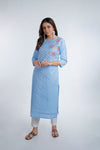 Blue Embroidered Straight Cotton Kurta
