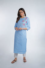 Blue Embroidered Straight Cotton Kurta