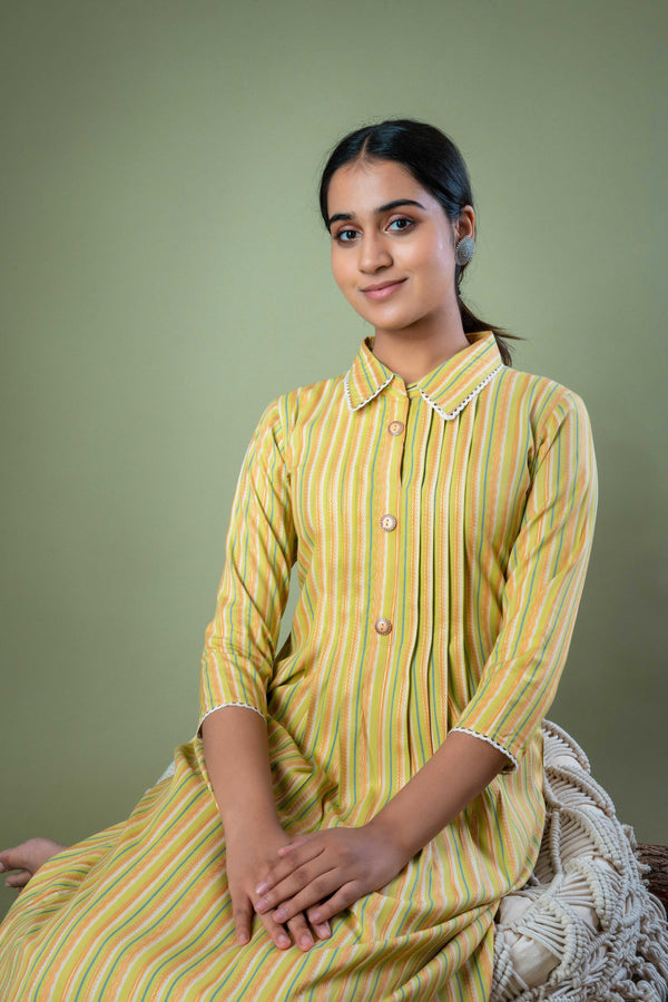 Cotton Hand Block Printed Green Midi Dress